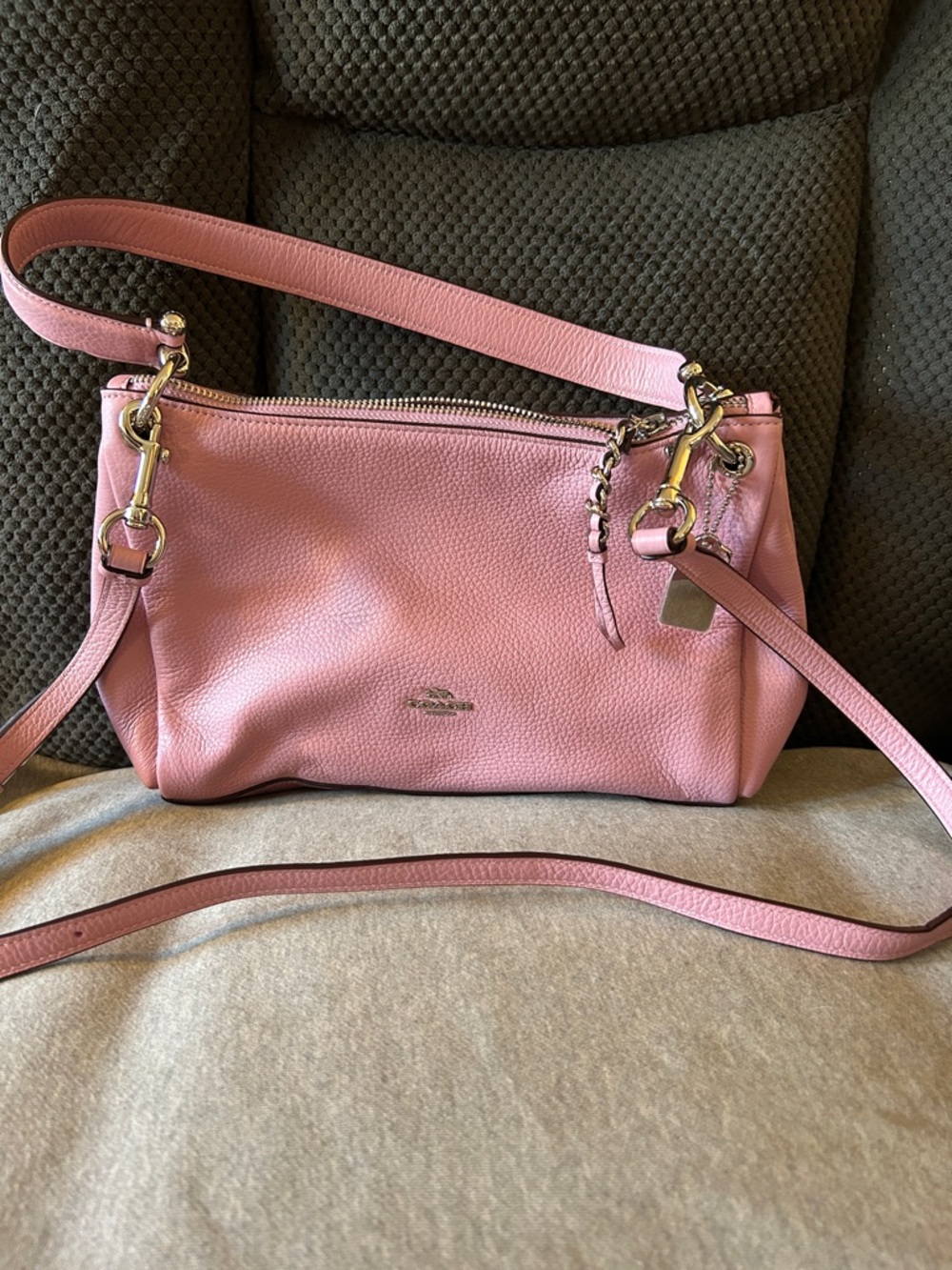 Coach Pink Pebbled Leather Shoulder Crossbody with Gold Hardware